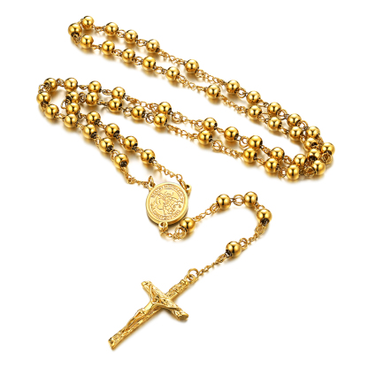 Cross Pendant Chain Necklace Michelle Rosary Beads Gold - main image