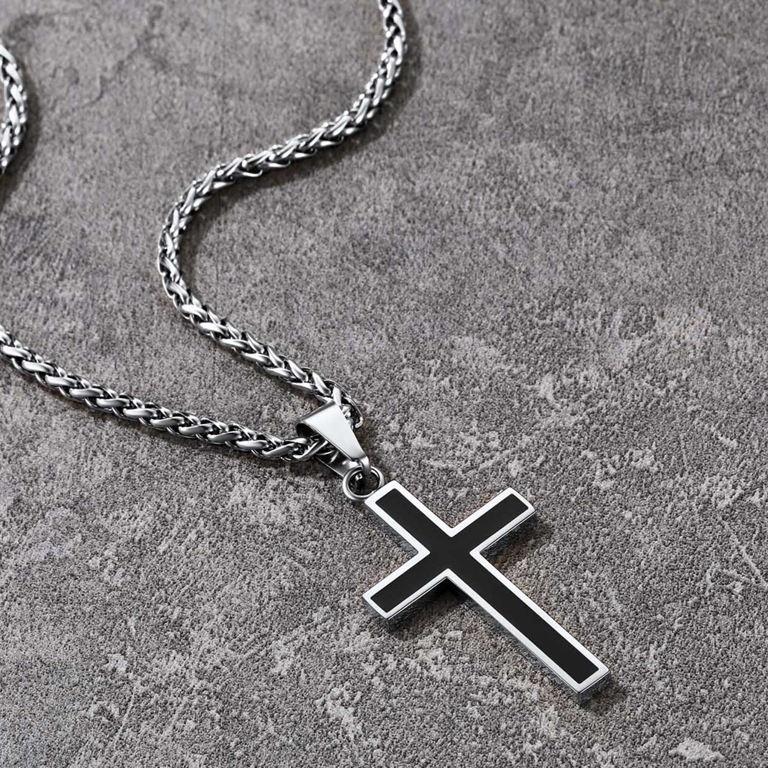 Cross Pendant Necklace, Stainless Steel-02