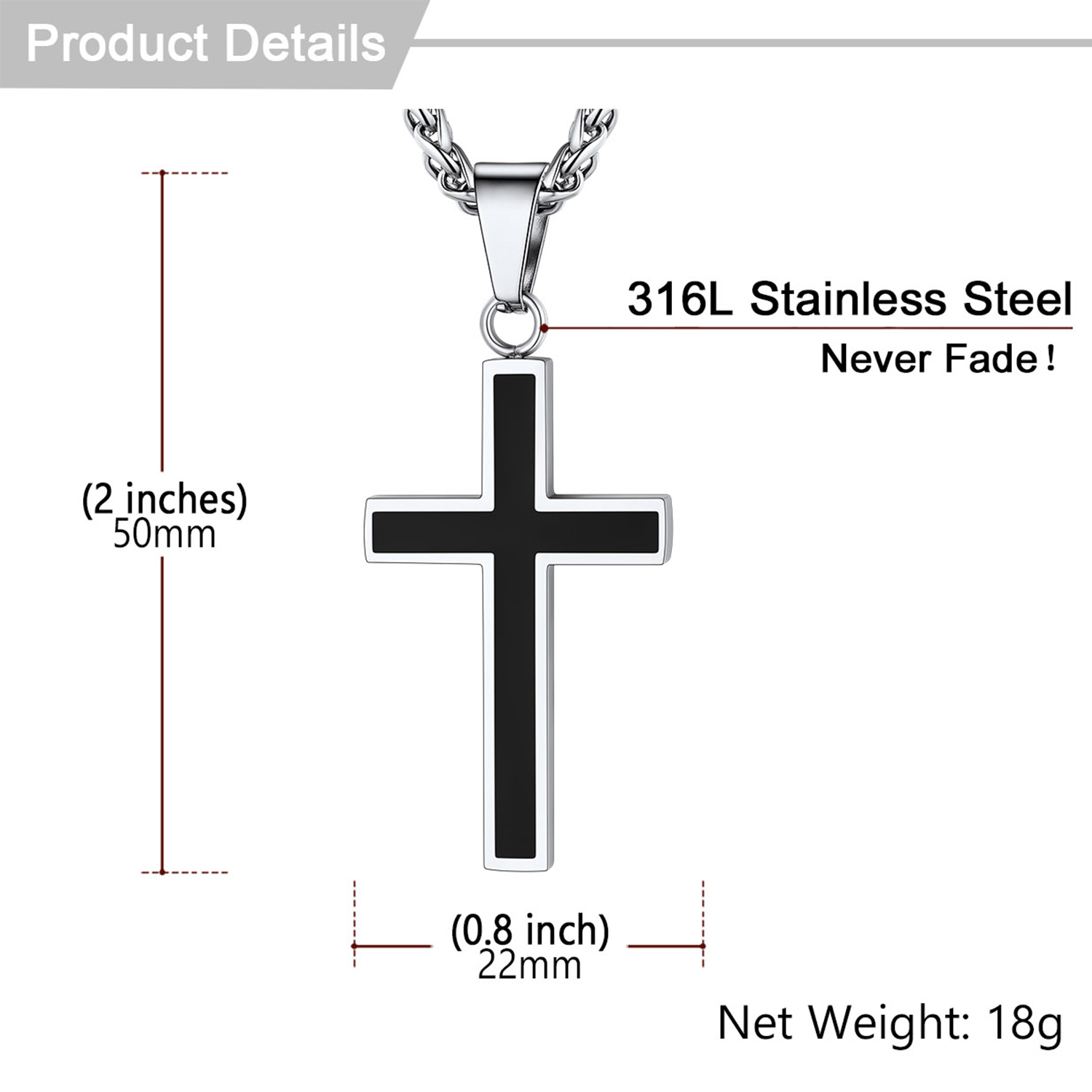 Cross Pendant Necklace Details-Necklace Length, Weight