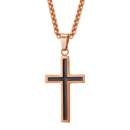 Stainless Steel Christian Black Enamel Cross Necklace for Men Women