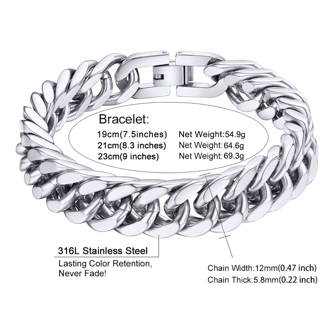 Cuban Link Bracelet for Men - 8/12/17mm Heavy Duty Stainless Steel Size Guide