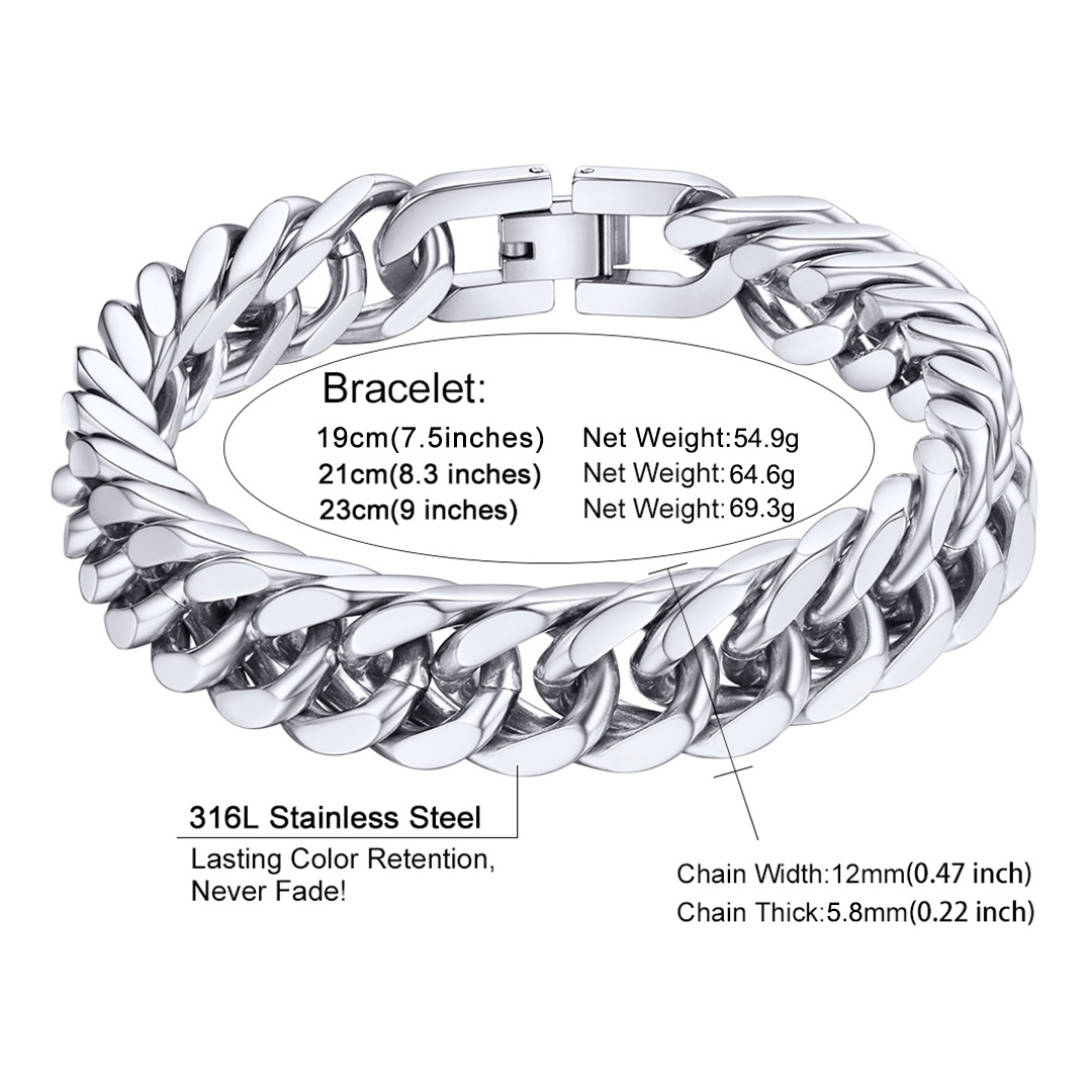 Cuban Link Bracelet for Men - 8/12/17mm Heavy Duty Stainless Steel Size Guide