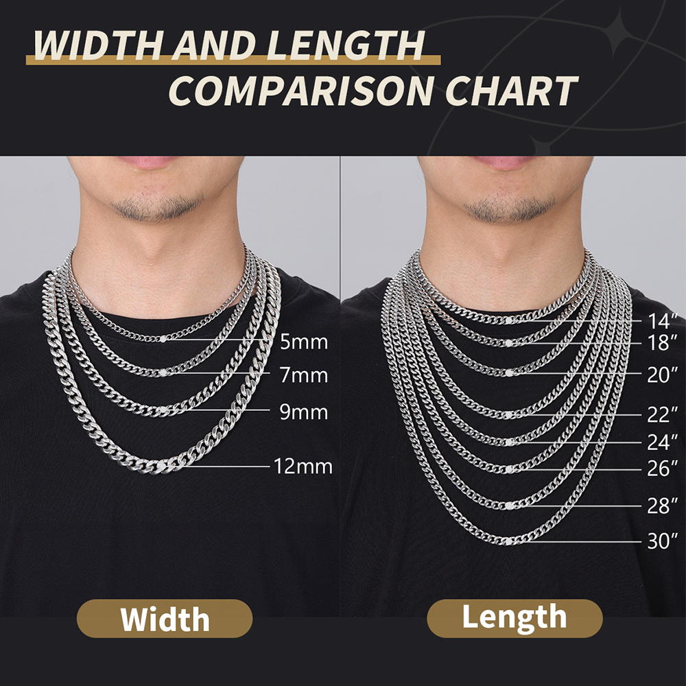 Cuban Link Chain Necklace Details-Necklace Width, Length