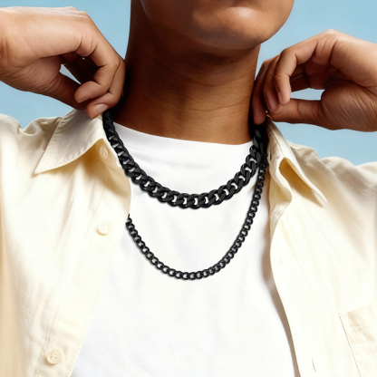 Cuban Link Chain Necklace for Men in Black Plated - Mens Valentine's Gift
