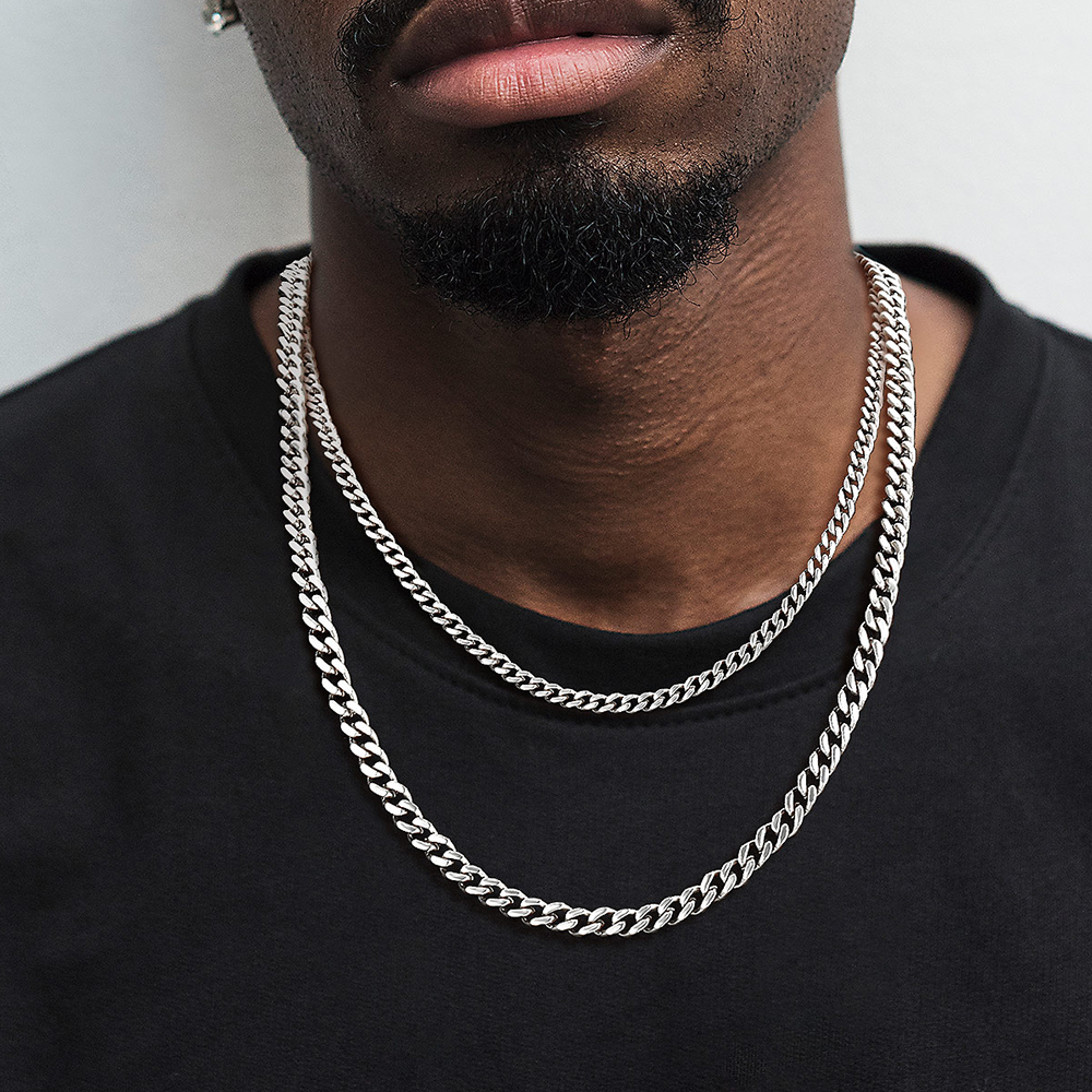 Layered Cuban Link Chain Necklace for Men in Stainless Steel - Mens Valentine's Gift