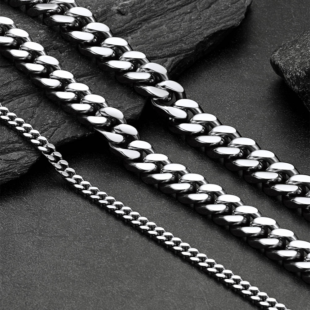 Cuban Link Chain Necklace in Stainless Steel Details-Necklace Width