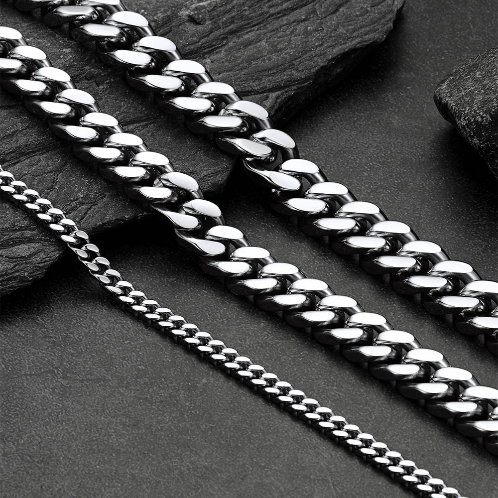 Cuban Link Chain Necklace in Stainless Steel Details-Necklace Width