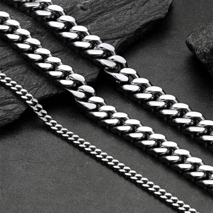Cuban Link Chain Necklace in Stainless Steel Details-Necklace Width
