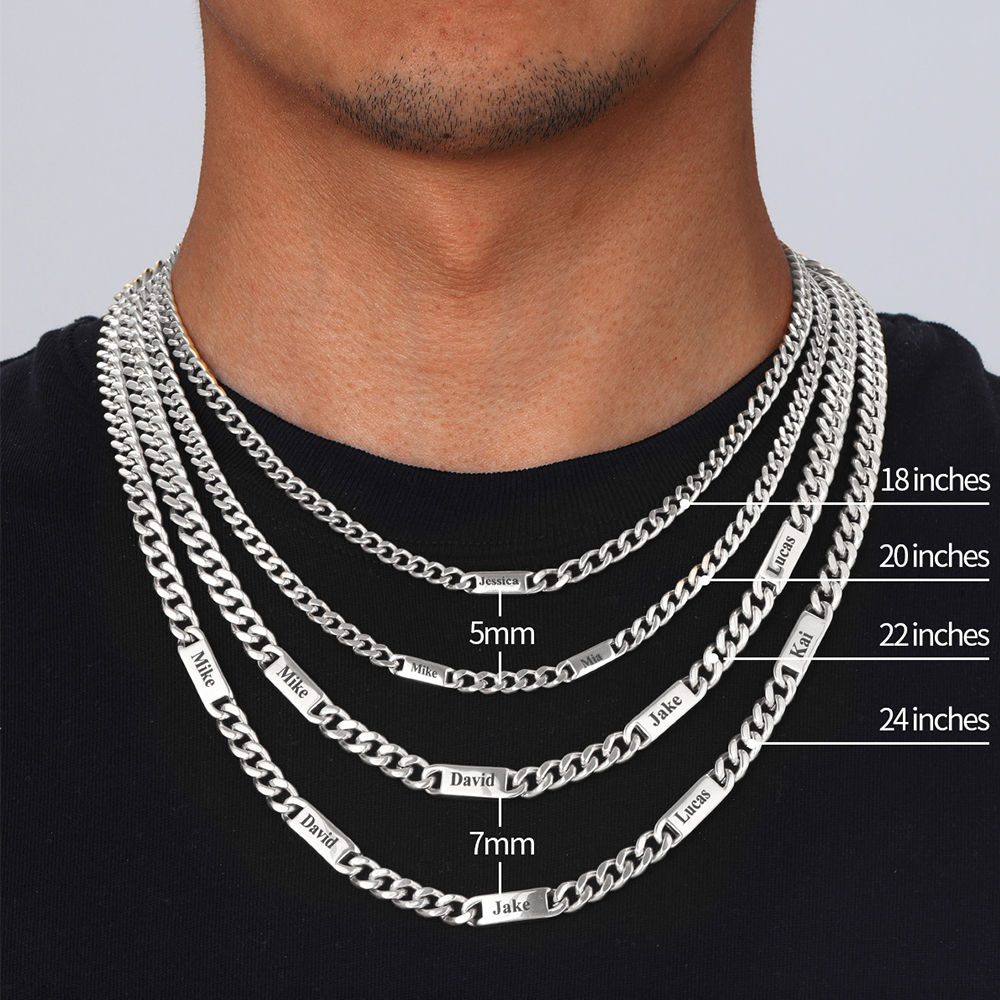 Custom 1-6 Name Cuban Chain Necklace Details-Necklace Width, Length