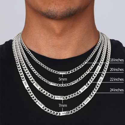 Custom 1-6 Name Cuban Chain Necklace Details-Necklace Width, Length