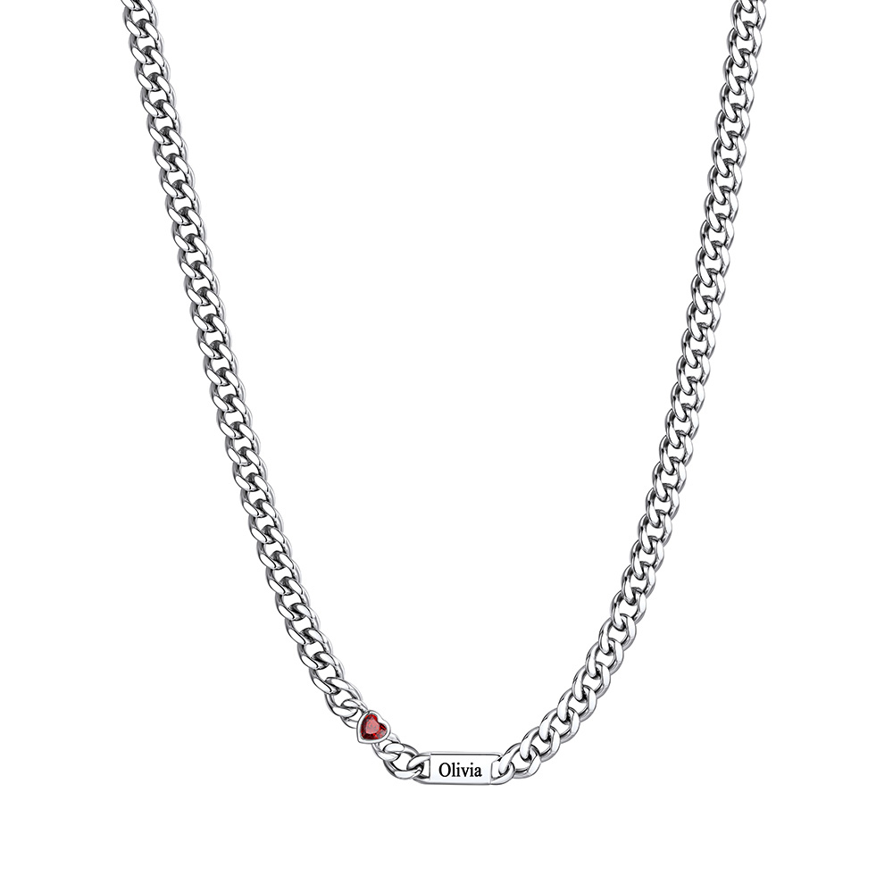 Custom 1-6 Names Heart Birthstones Cuban Link Chain