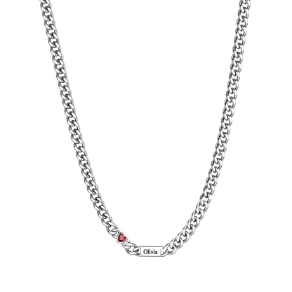 Custom 1-6 Names Heart Birthstones Cuban Link Chain
