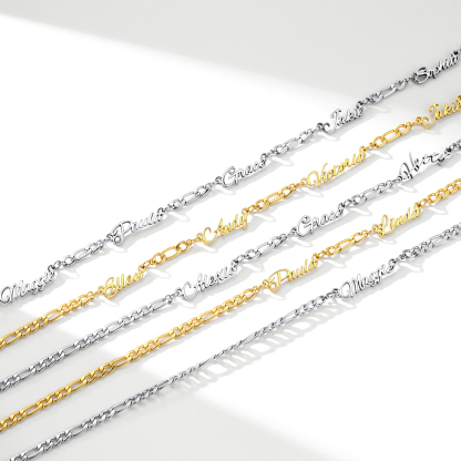 Custom 1-5 Names Necklace 3mm Figaro Chain For Her