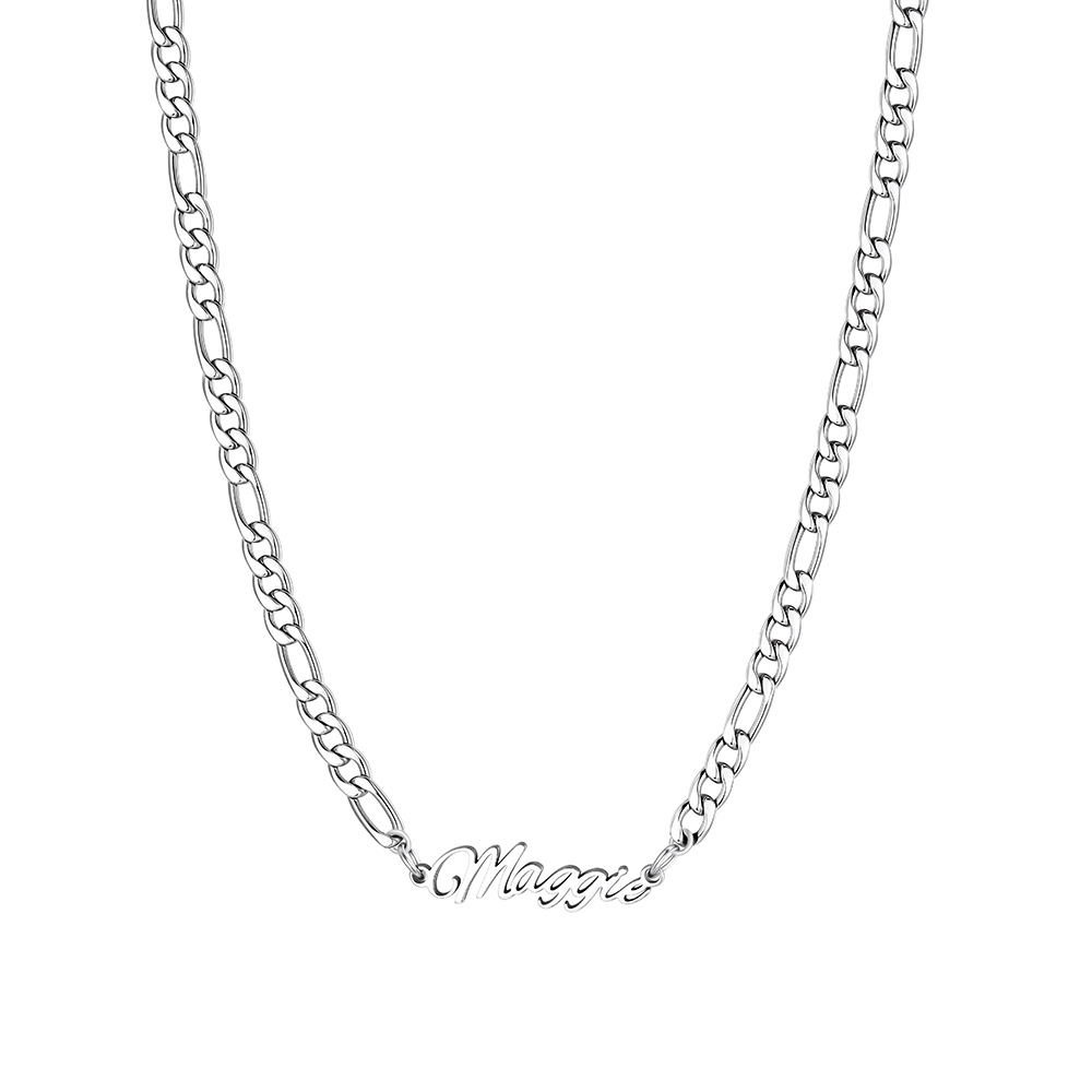 Custom 1-5 Names Necklace 3mm Figaro Chain For Her