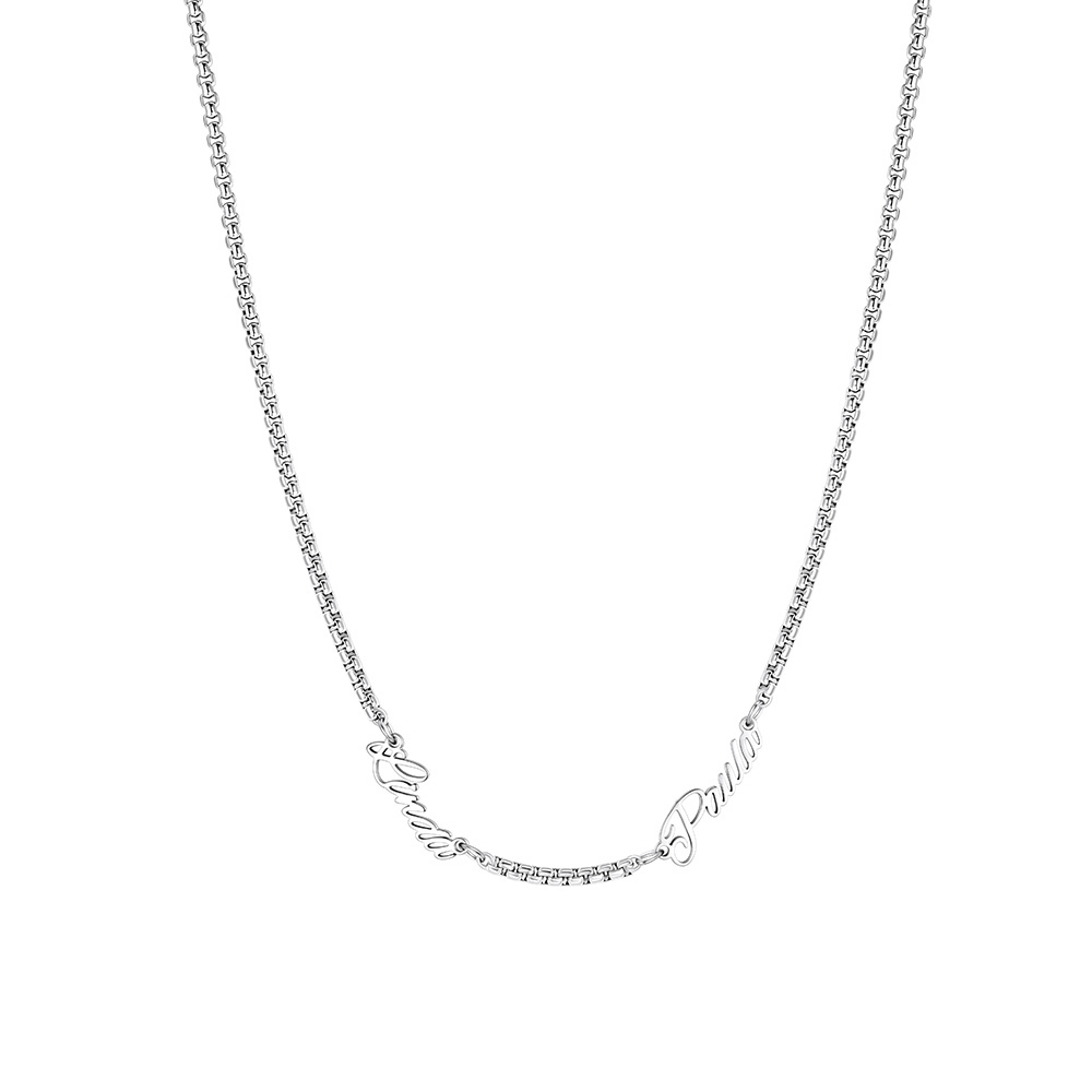 Custom Name Pendant Necklace, Stainless Steel 2MM Box Chain, Gift for Family
