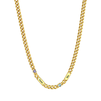 Custom 1-6 Names Heart Birthstones Cuban Link Chain