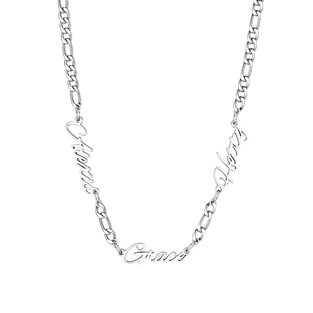 Custom 1-5 Names Necklace 3mm Figaro Chain For Her