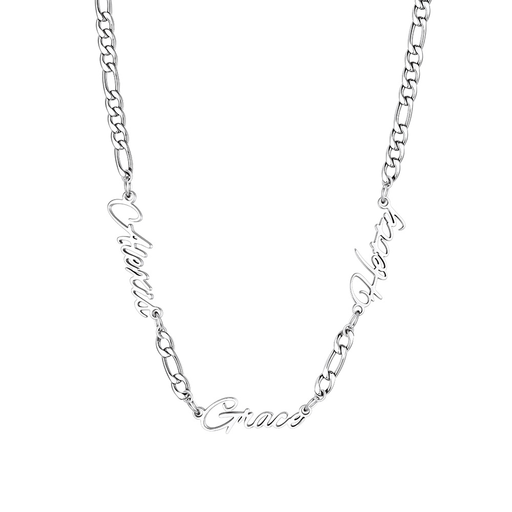 Custom 1-5 Names Necklace 3mm Figaro Chain For Her