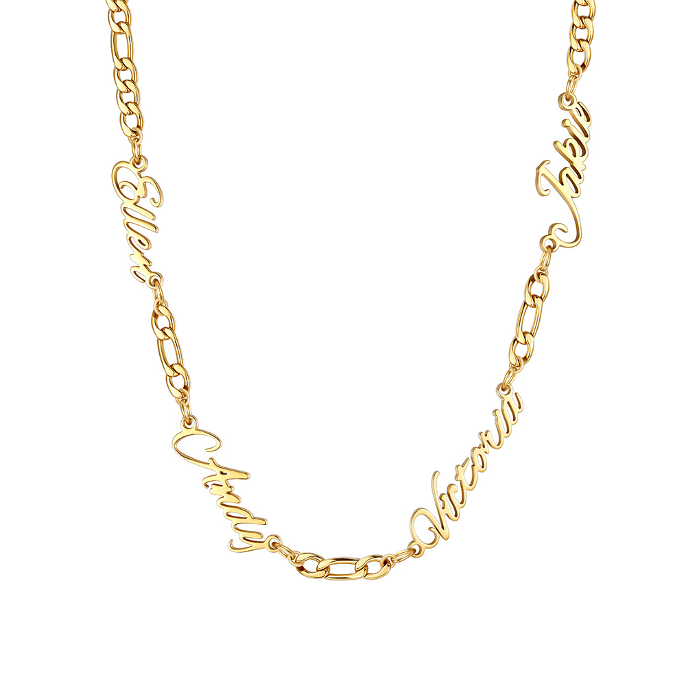 Custom 1-5 Names Necklace 3mm Figaro Chain For Her