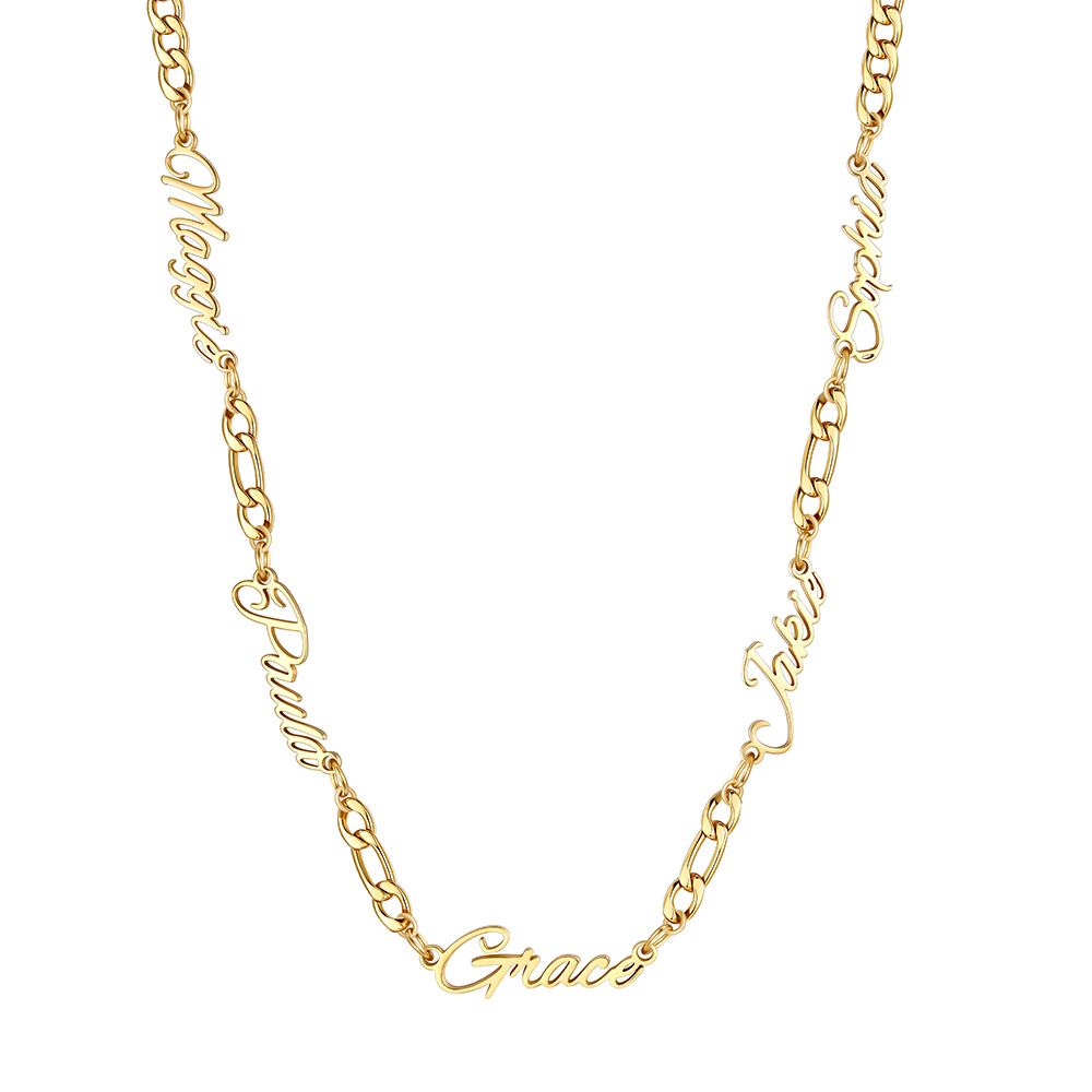 Custom 1-5 Names Necklace 3mm Figaro Chain For Her