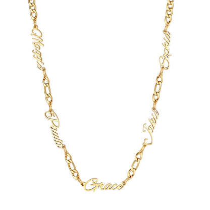 Custom 1-5 Names Necklace 3mm Figaro Chain For Her