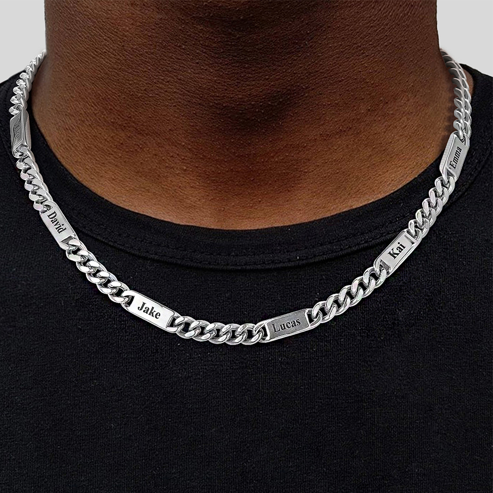 Custom 6 Name Cuban Chain Necklace for Men - Mens Father's Day Gift