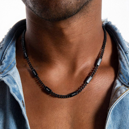 Custom 6 Name Cuban Chain Necklace for Men in Black Plated - Mens Valentine's Gift