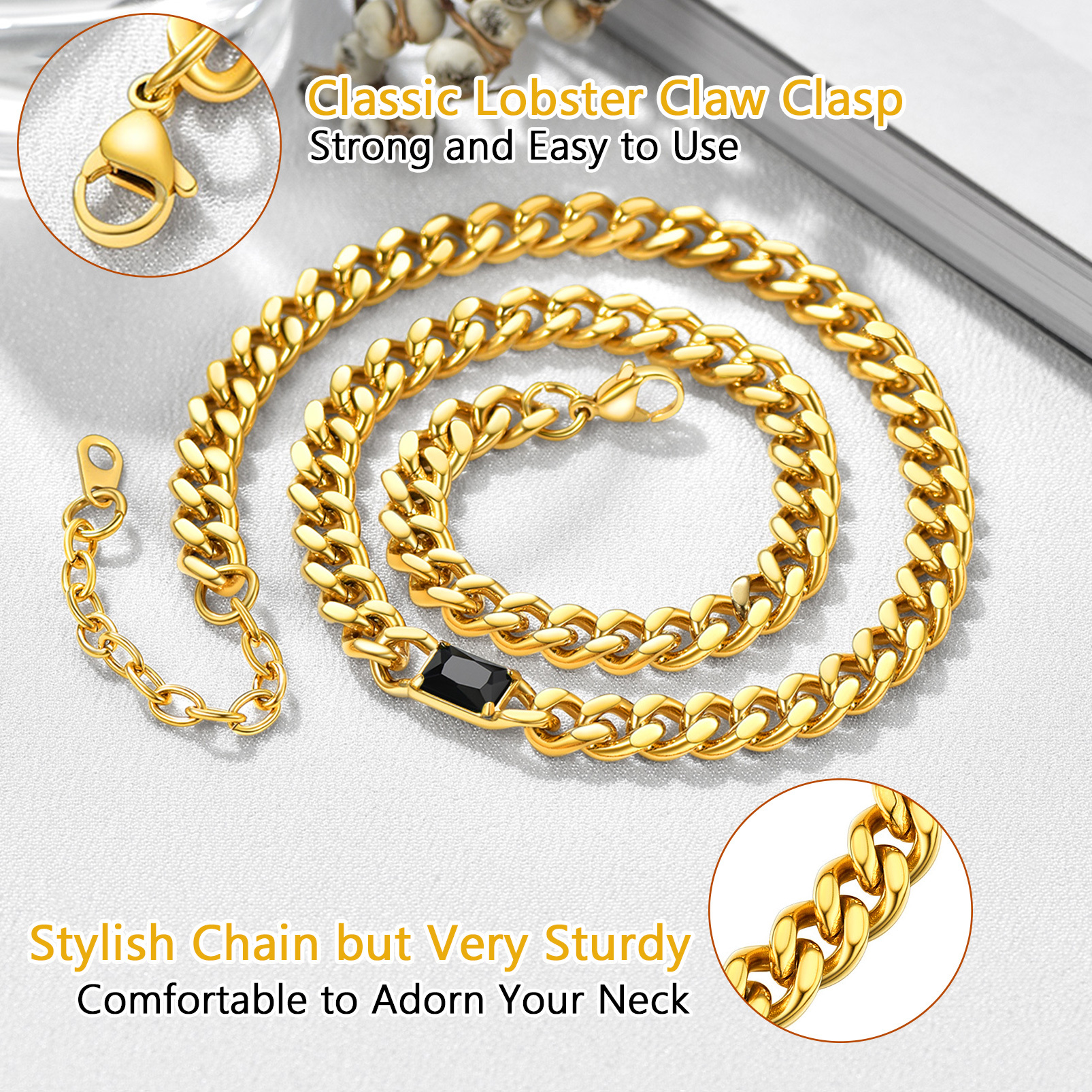 Custom Birthstone 7mm Cuban Chain Necklace For Her