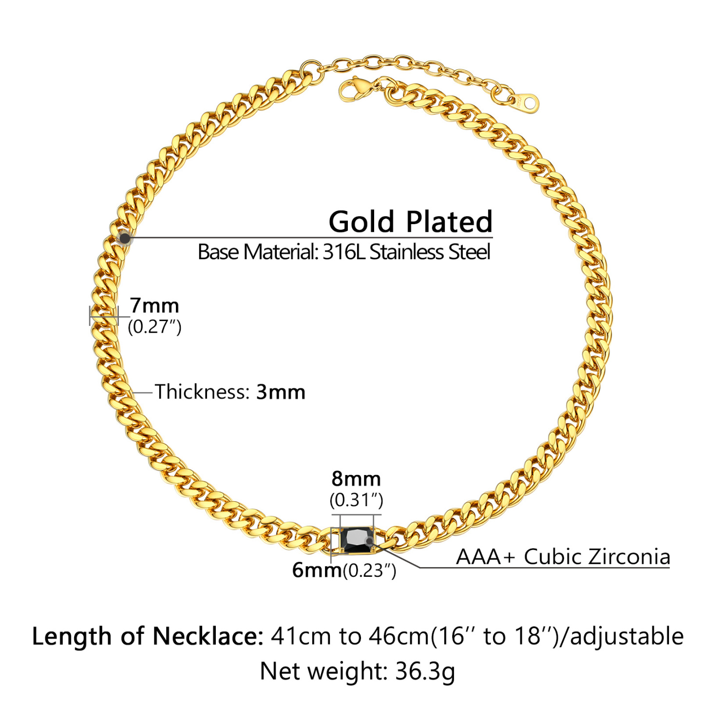 Custom Birthstone 7mm Cuban Chain Necklace For Her