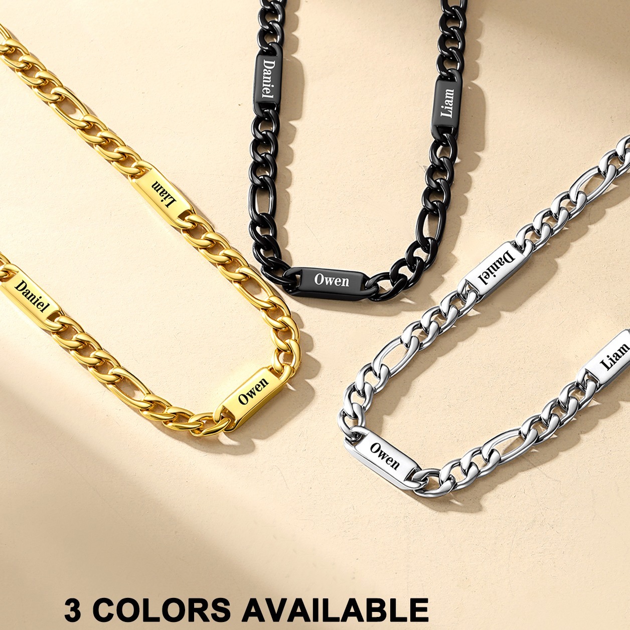 Custom Engravable 1-6 Names Figaro Chain Necklace For Him