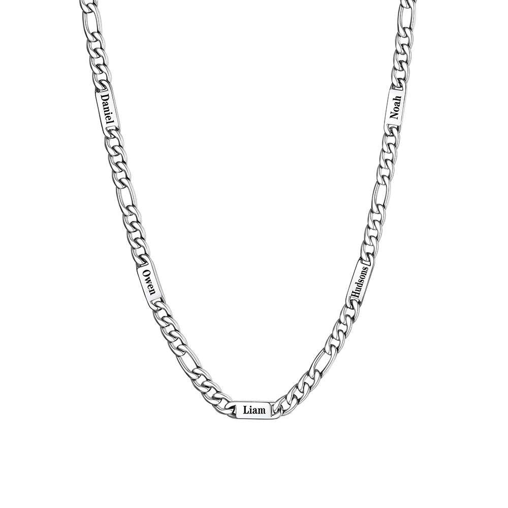 Custom Engravable 1-6 Names Figaro Chain Necklace For Him