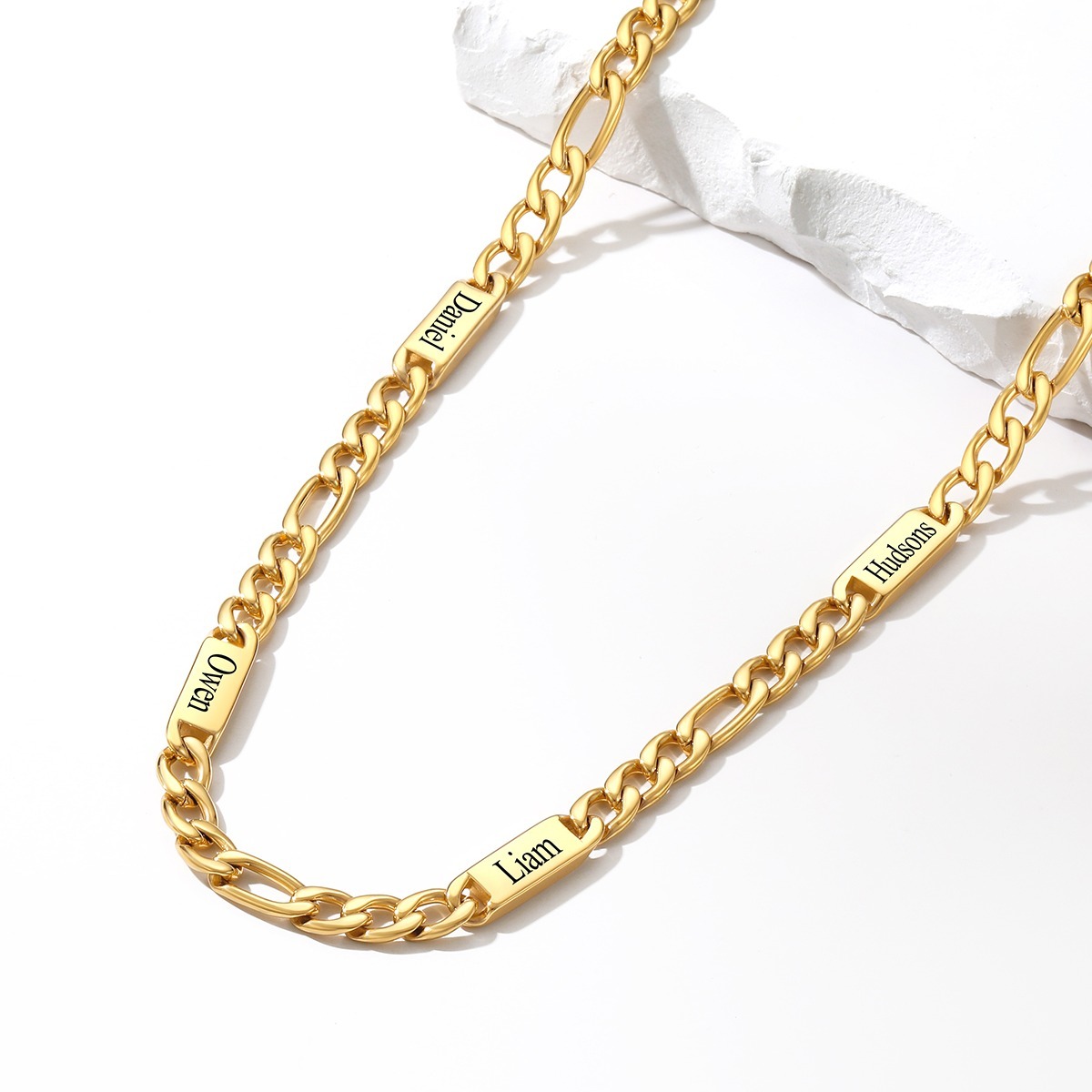 Custom Engravable 1-6 Names Figaro Chain Necklace For Him