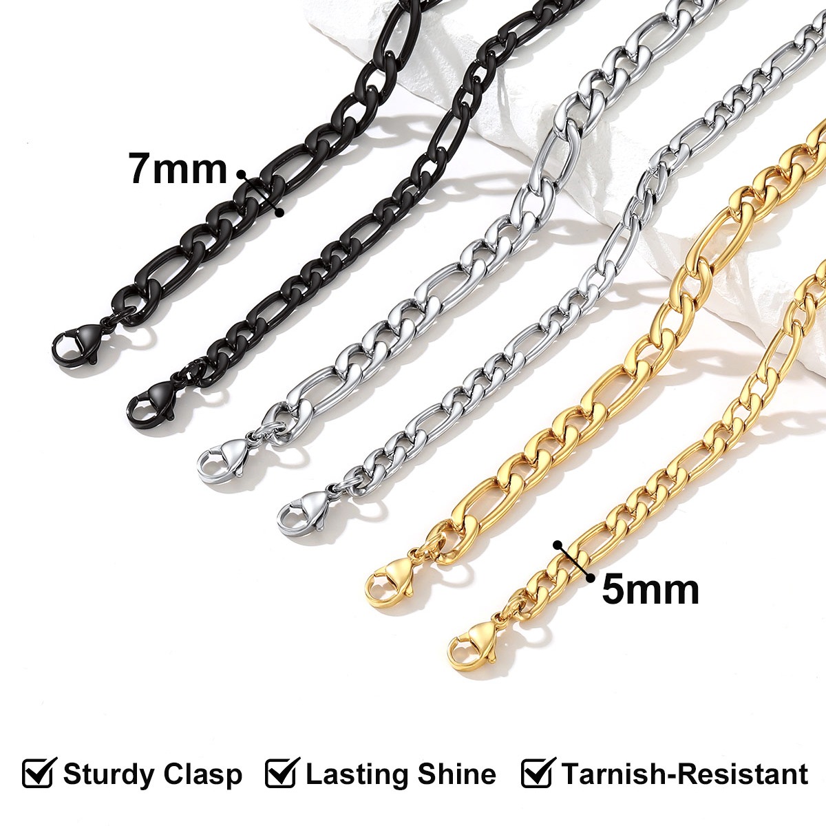 Custom Engravable 1-6 Names Figaro Chain Necklace For Him