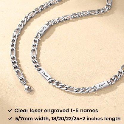 Custom Engravable 1-6 Names Figaro Chain Necklace For Him