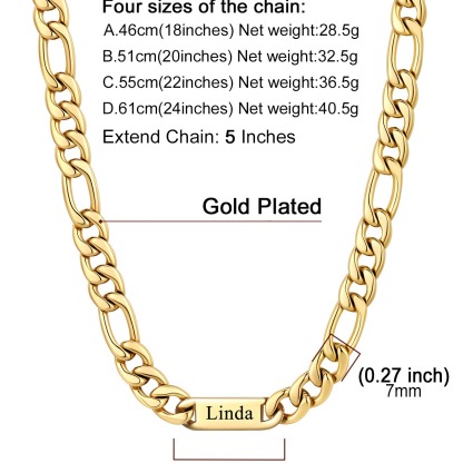Custom Engravable 1-6 Names Figaro Chain Necklace For Him