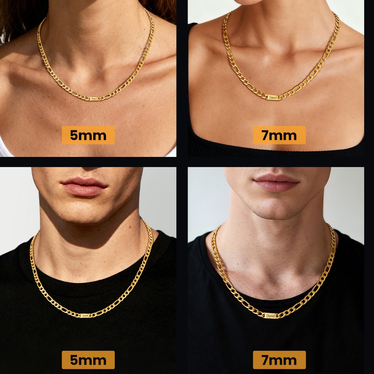 Custom Engravable 1-6 Names Figaro Chain Necklace For Him