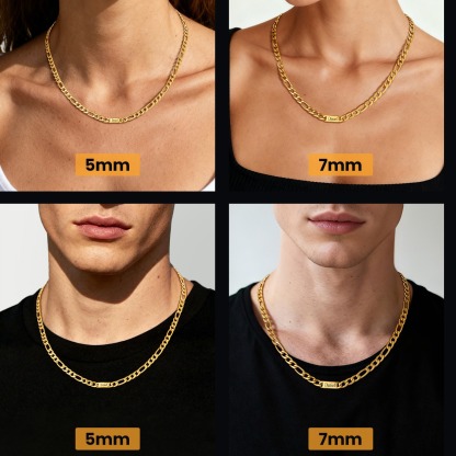 Custom Engravable 1-6 Names Figaro Chain Necklace For Him
