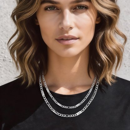 Custom Engravable 1-6 Names Figaro Chain Necklace For Him