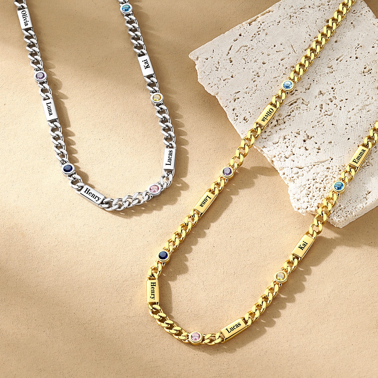 Custom Engravable Birthstone Family Necklace For Him&Her