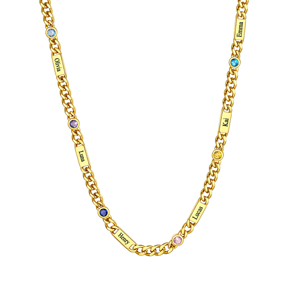 Custom Engravable Birthstone Family Necklace For Him&Her