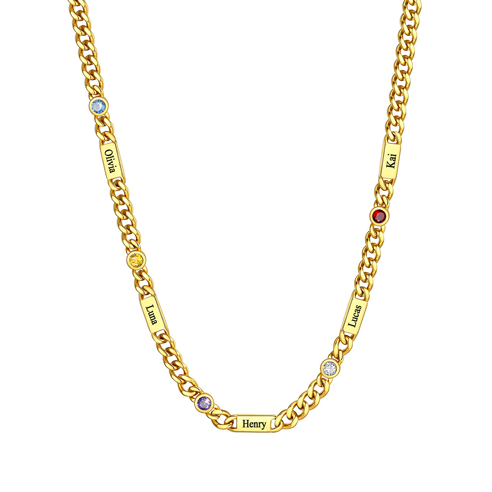 Custom Engravable Birthstone Family Necklace For Him&Her