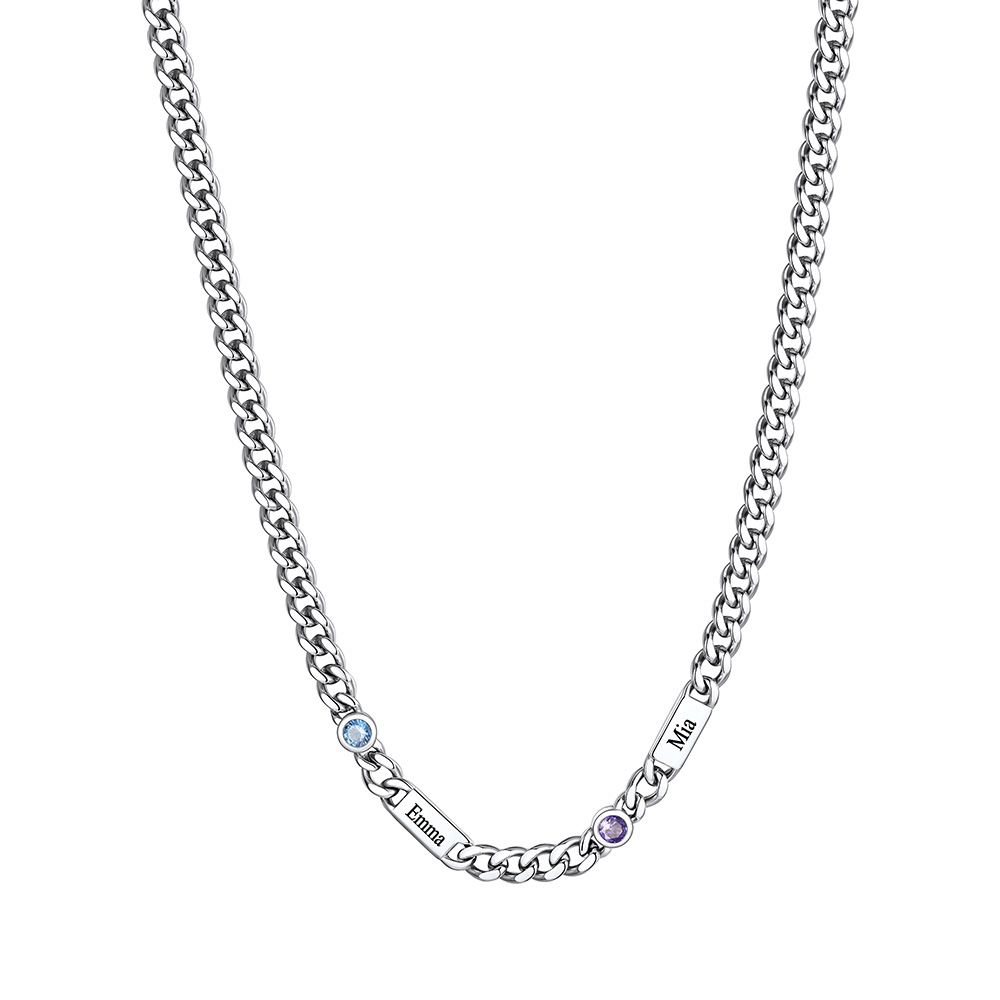 Custom Engravable Birthstone Family Necklace For Him&Her