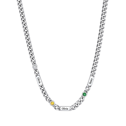 Custom Engravable Birthstone Family Necklace For Him&Her
