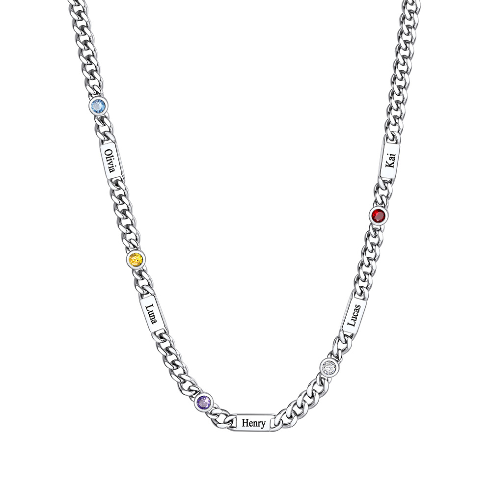 Custom Engravable Birthstone Family Necklace For Him&Her