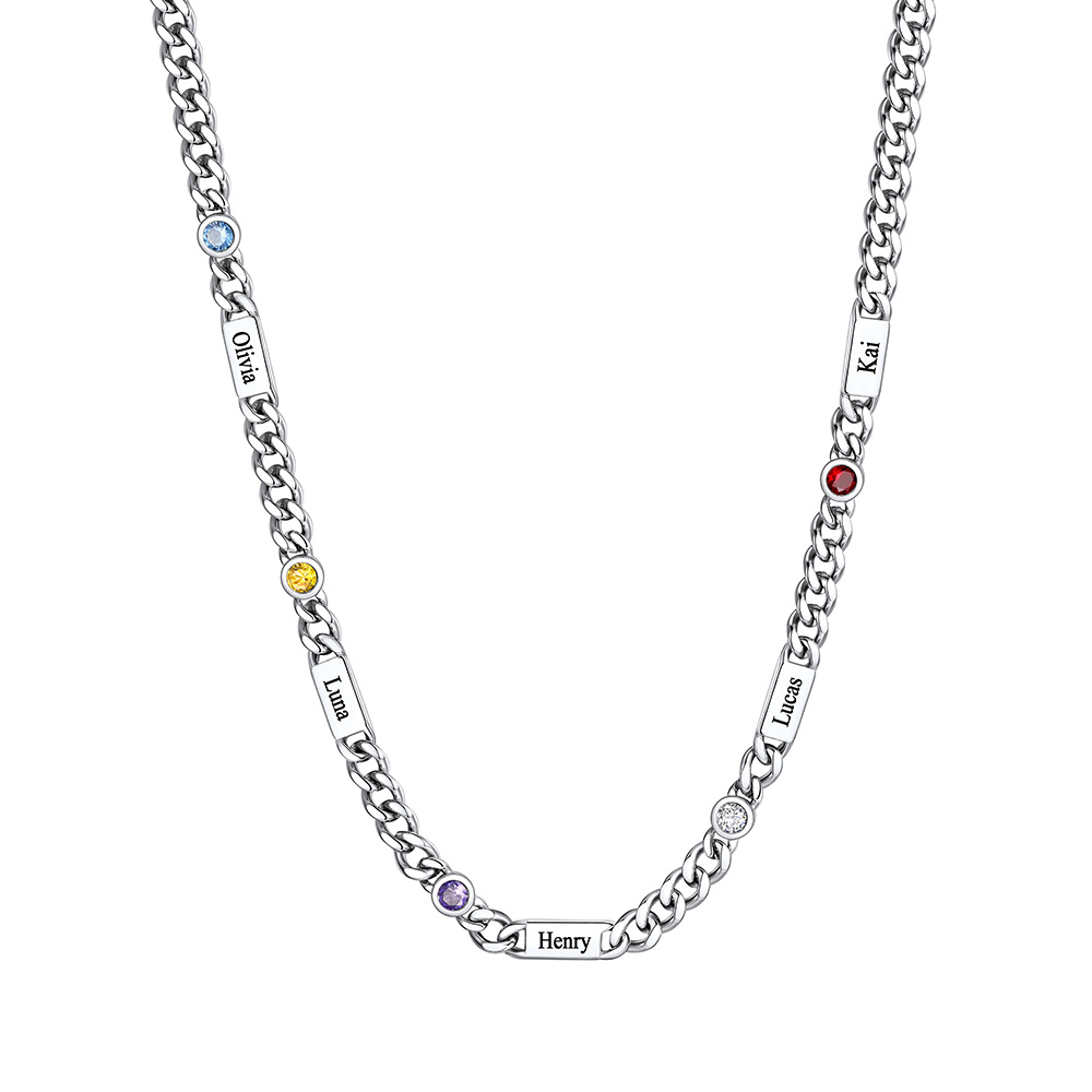 Custom Engravable Birthstone Family Necklace For Him&Her