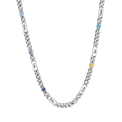 Custom Engravable Birthstone Family Necklace For Him&Her