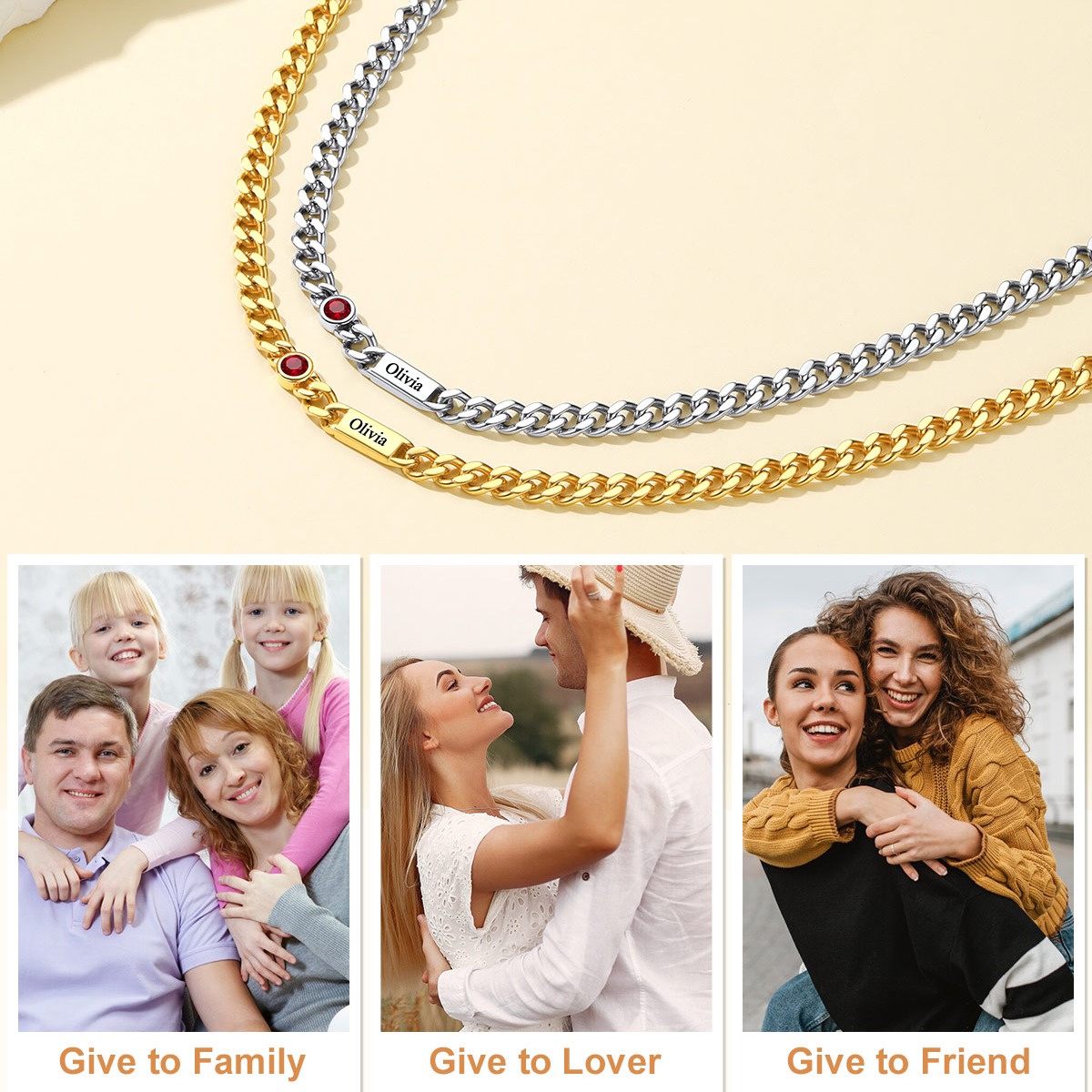 Custom Engravable Birthstone Family Necklace For Him&Her