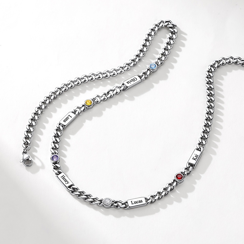 Custom Engravable Birthstone Family Necklace For Him&Her