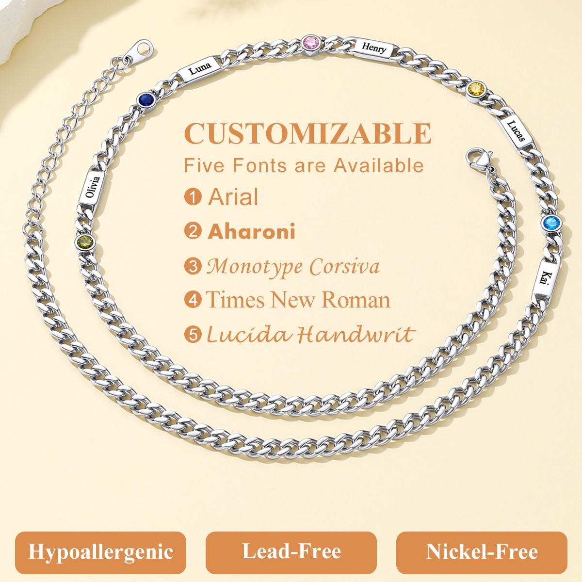Custom Engravable Birthstone Family Necklace For Him&Her