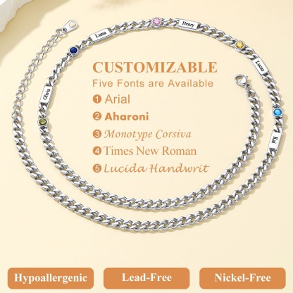 Custom Engravable Birthstone Family Necklace For Him&Her